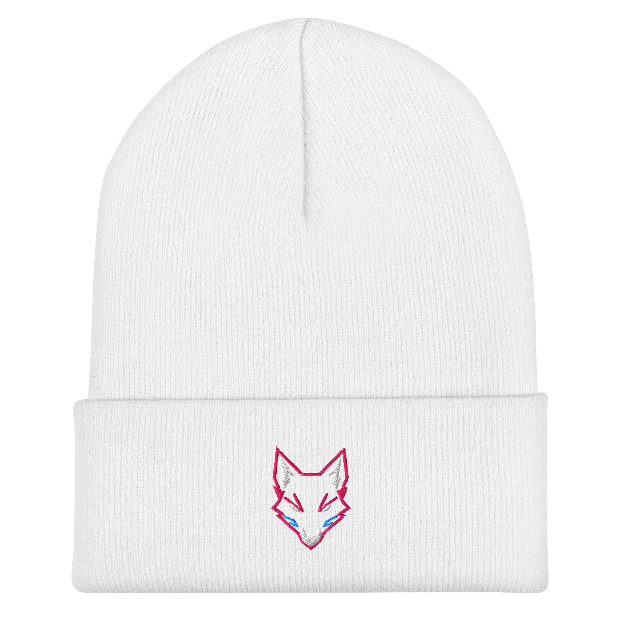 WOXWILD Beanie - Night, weisse Beanie mit Fuchs-Stickerei