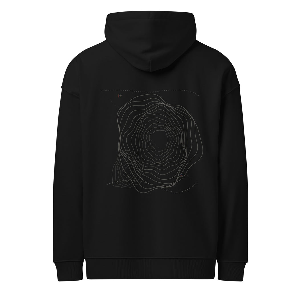 Kernhitze 01 Heavyweight Hoodie in Ofenschwarz, Rückansicht mit großem Thermal-Register