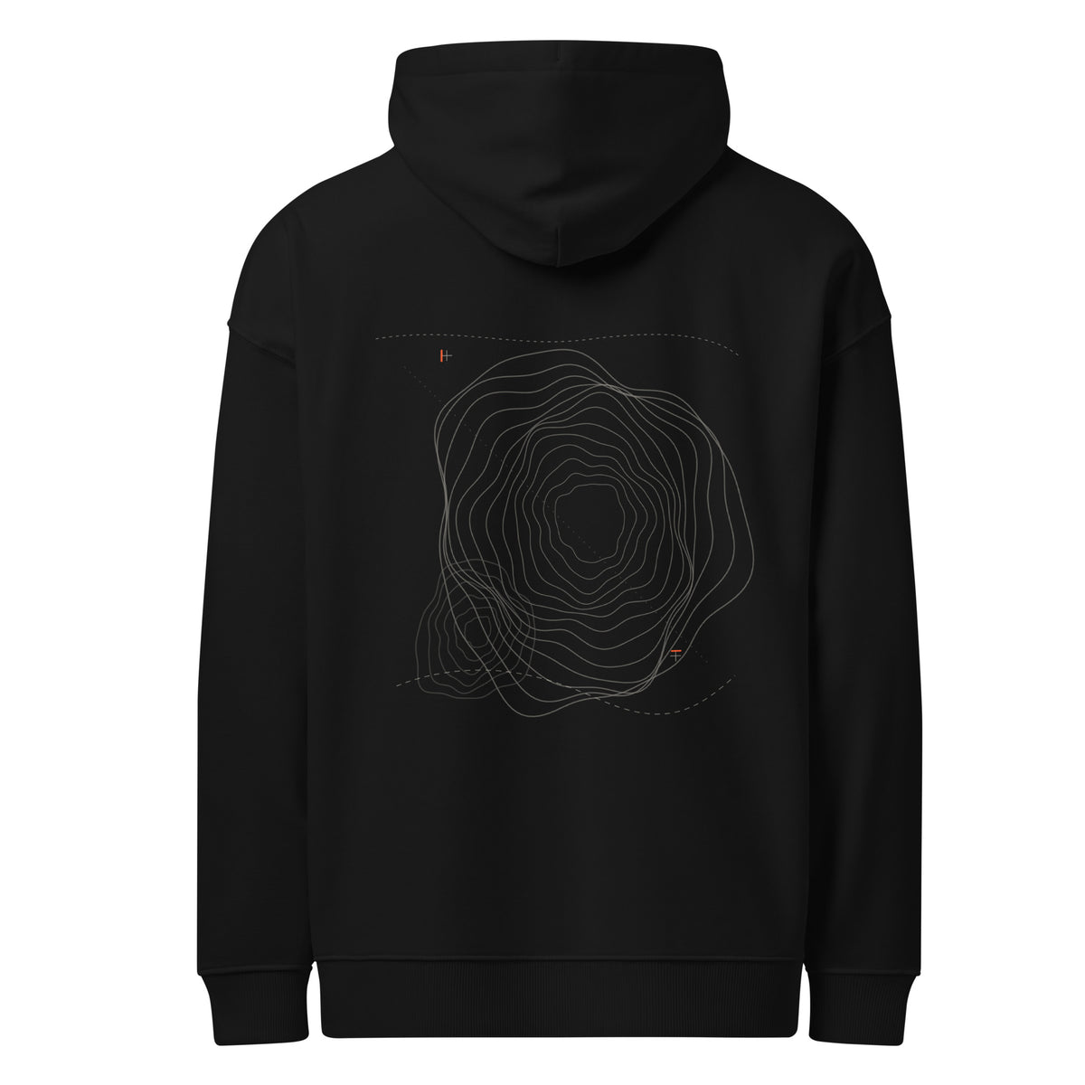 Kernhitze 01 Heavyweight Hoodie in Ofenschwarz, Rückansicht mit großem Thermal-Register