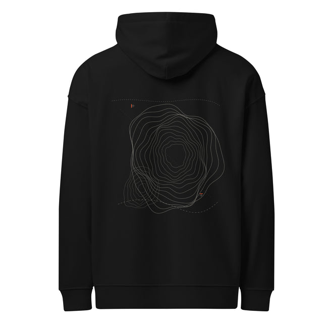 Kernhitze 01 Heavyweight Hoodie in Ofenschwarz, Rückansicht mit großem Thermal-Register