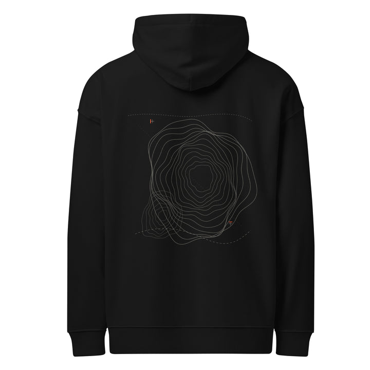 Kernhitze 01 Heavyweight Hoodie in Ofenschwarz, Rückansicht mit großem Thermal-Register