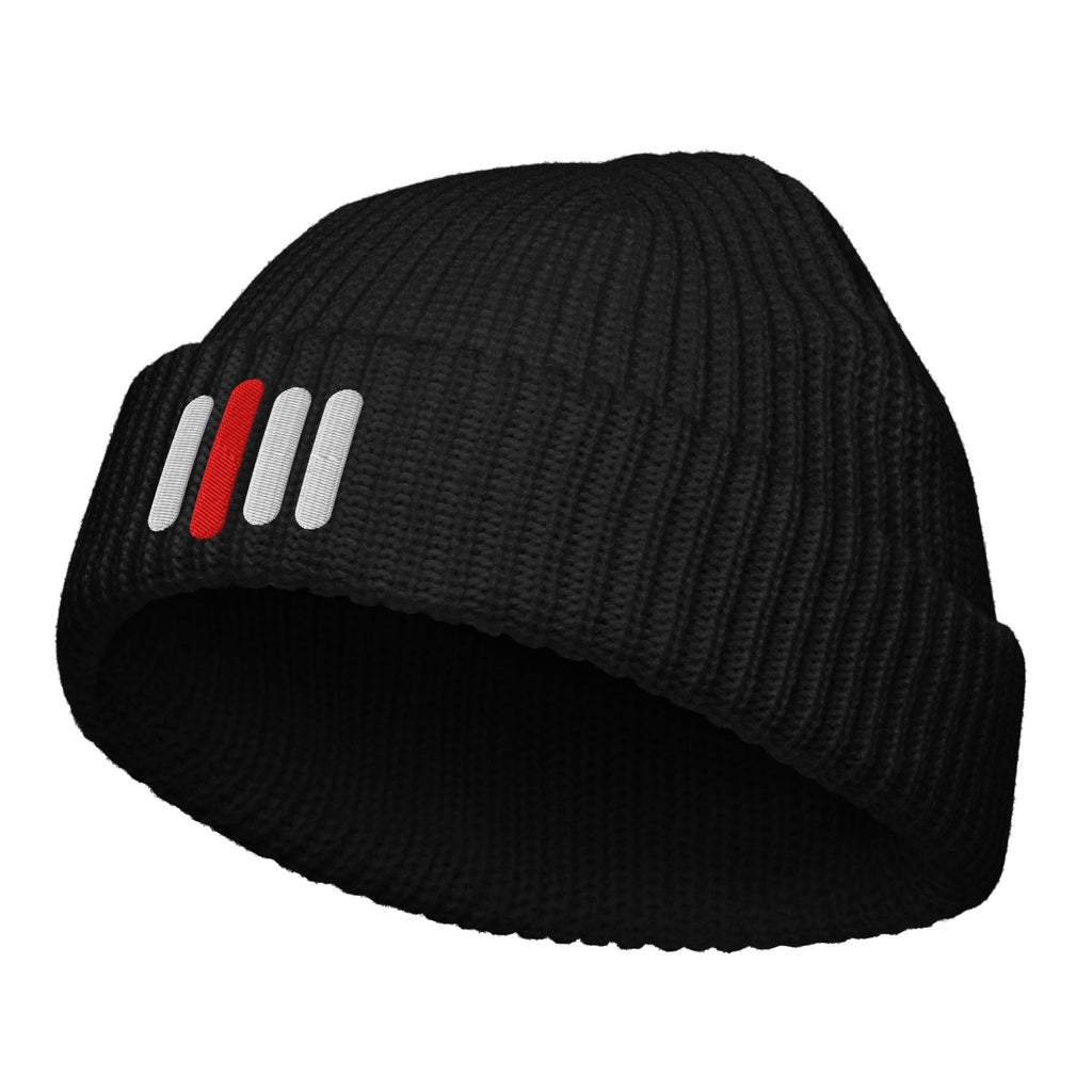 iPii.TV Daily Warm Start Beanie in Schwarz – Produktansicht mit kanonischem Vier-Balken-Stick