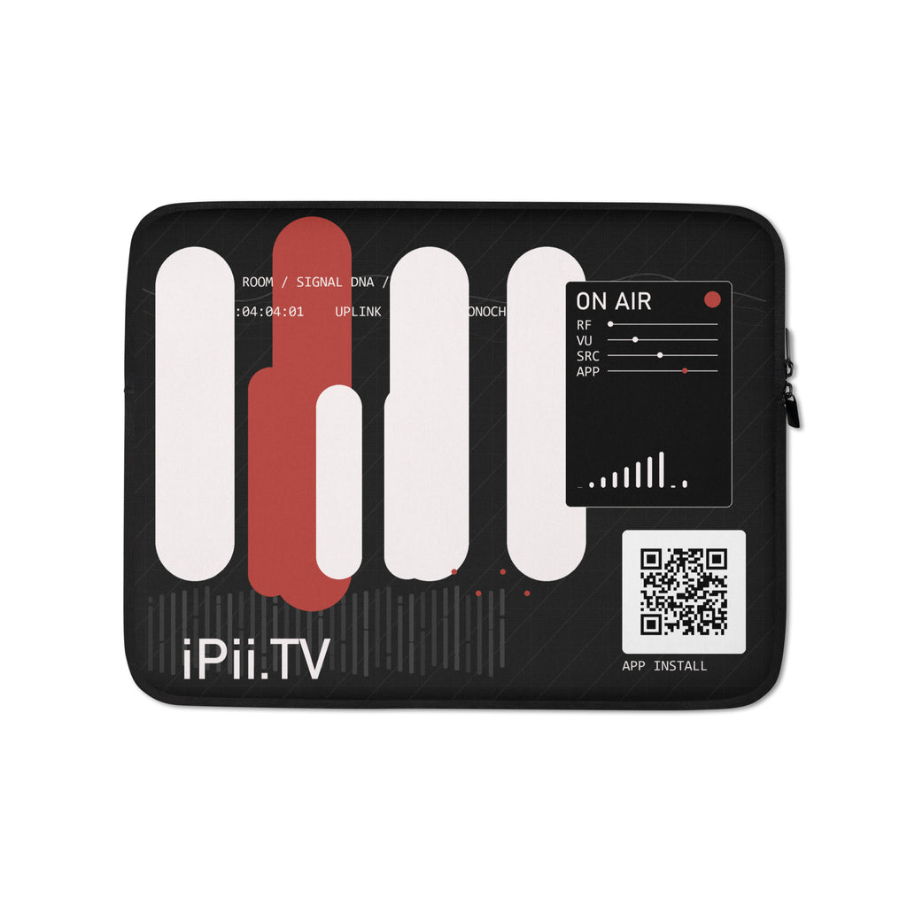 iPii.TV Signal Sleeve in Schwarz, Sendelicht-Rot Motiv zentriert, Frontansicht