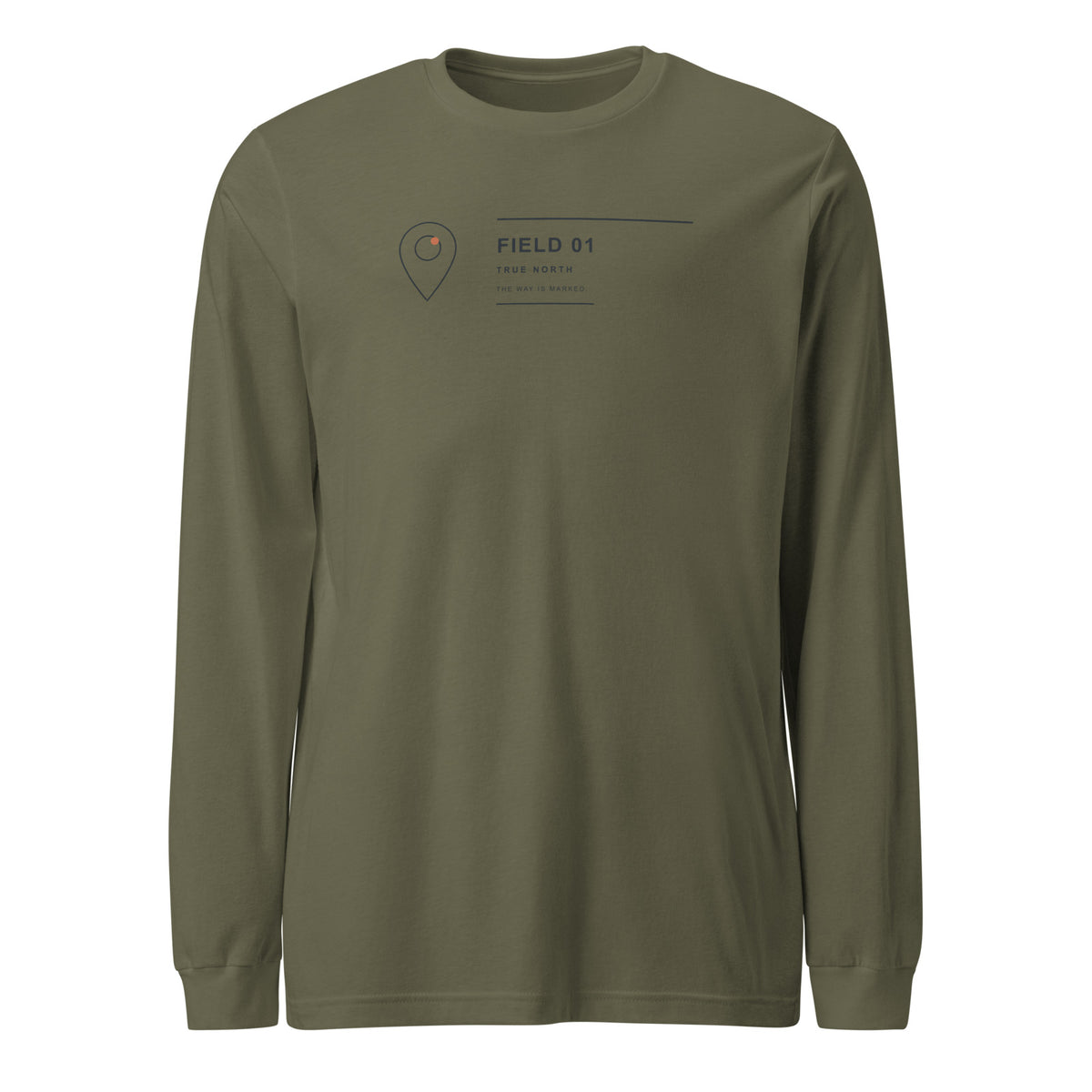 waymark Field Longsleeve 01 in Military Green – Frontansicht mit FIELD-01-System