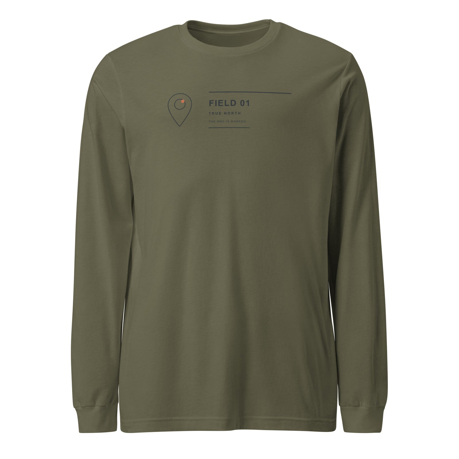 waymark Field Longsleeve 01 in Military Green – Frontansicht mit FIELD-01-System