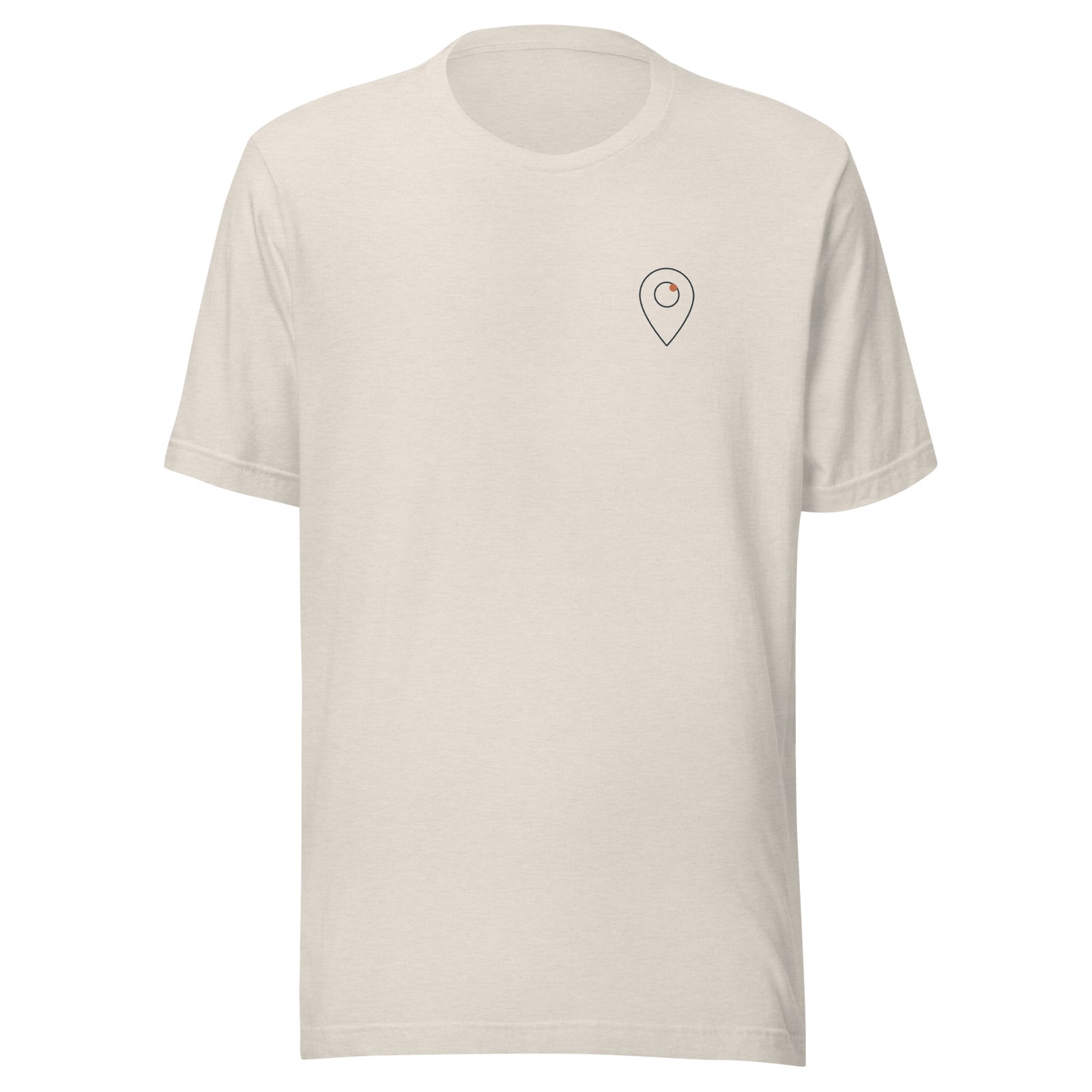 waymark Waypoint Tee 01 in Heather Dust – Frontansicht mit kleiner Brustmarke