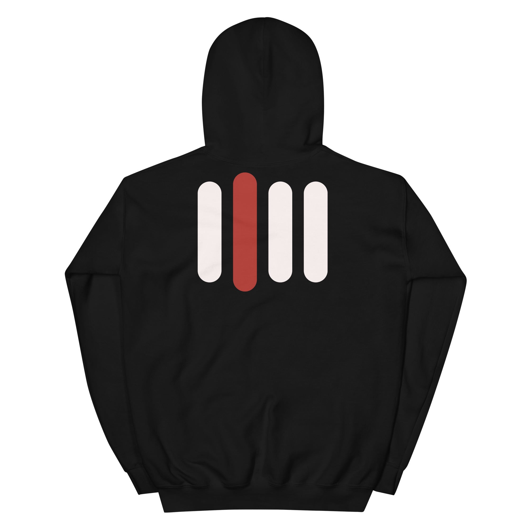iPii.TV Daily Home Mode Hoodie in Schwarz – Rückansicht mit großem Vier-Balken-Zeichen