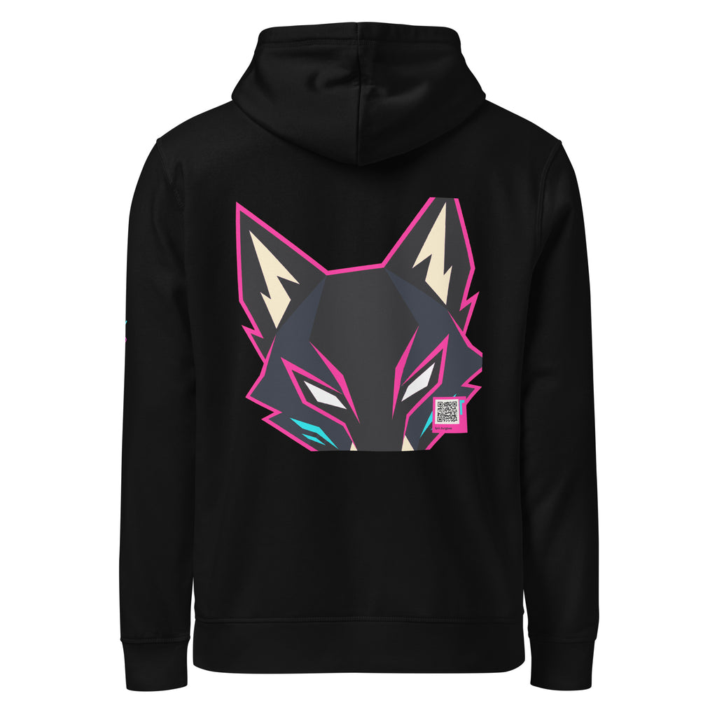 WOXWILD Nightrun Hoodie mit grossem Neon-Fuchs-Rueckendruck, schwarz