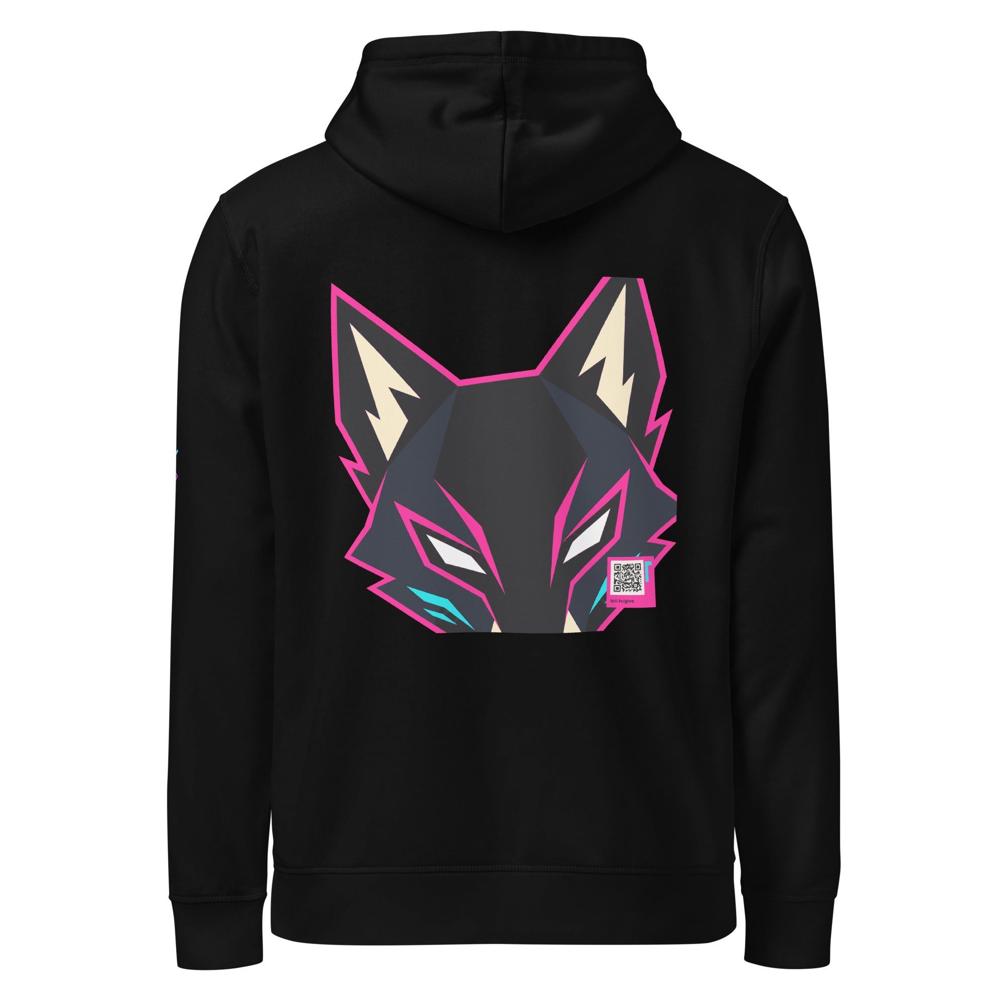 WOXWILD Nightrun Hoodie mit grossem Neon-Fuchs-Rueckendruck, schwarz