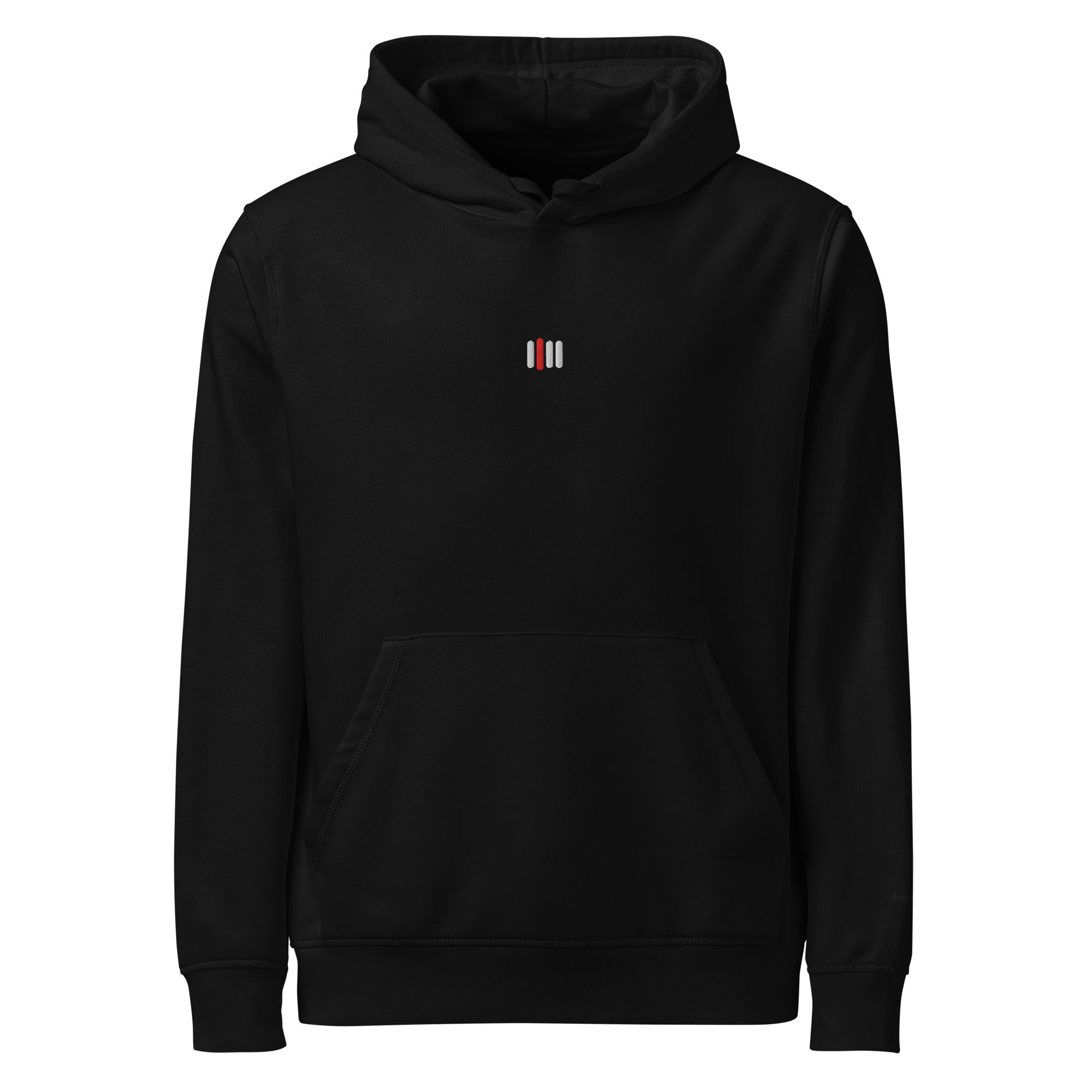 iPii.TV Off Air Hoodie in Schwarz, Sendelicht-Rot Motiv auf der Brust, Frontansicht