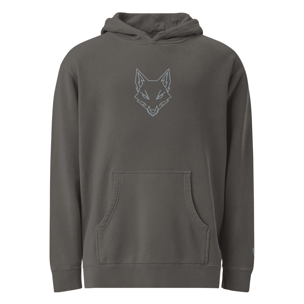 WOXWILD Nightfall Hoodie — gestickter Ghost-Fuchs, Ton in Ton — Hauptansicht
