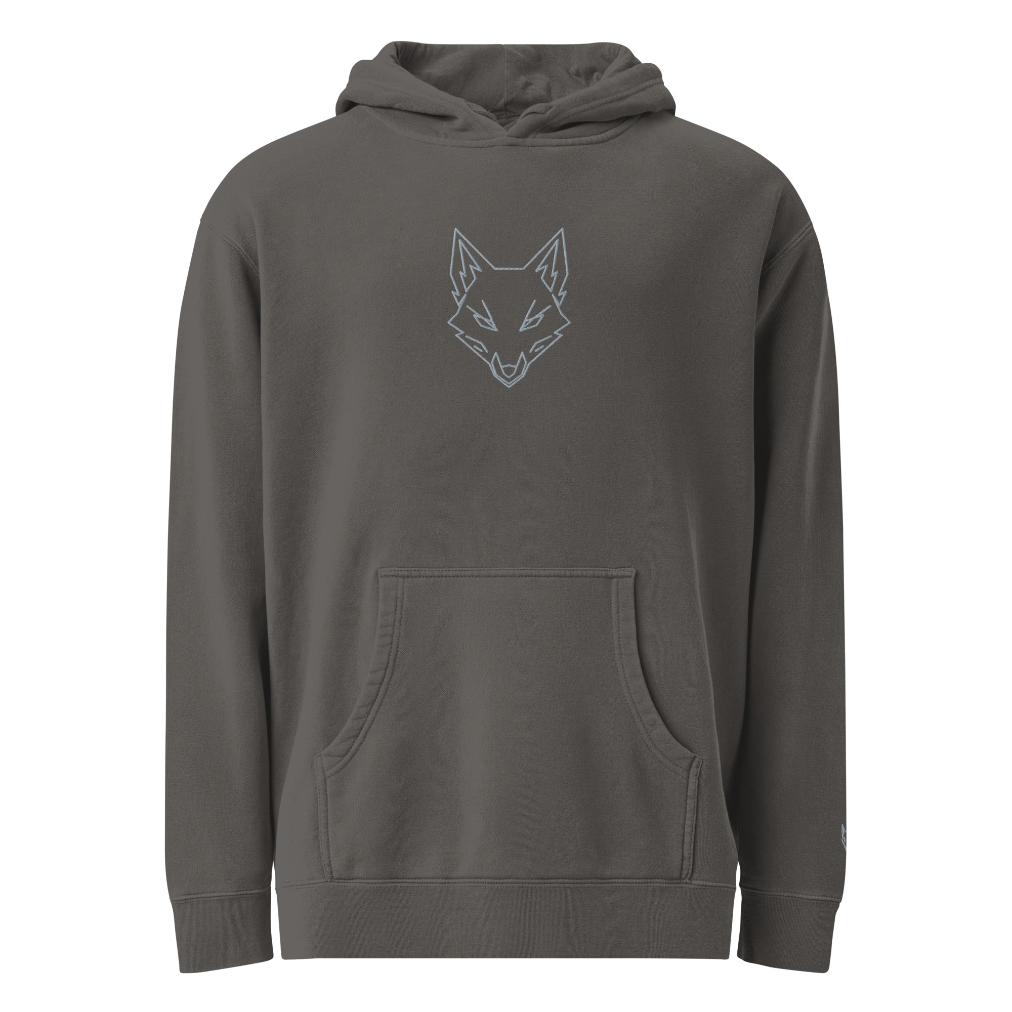 WOXWILD Nightfall Hoodie — gestickter Ghost-Fuchs, Ton in Ton — Hauptansicht