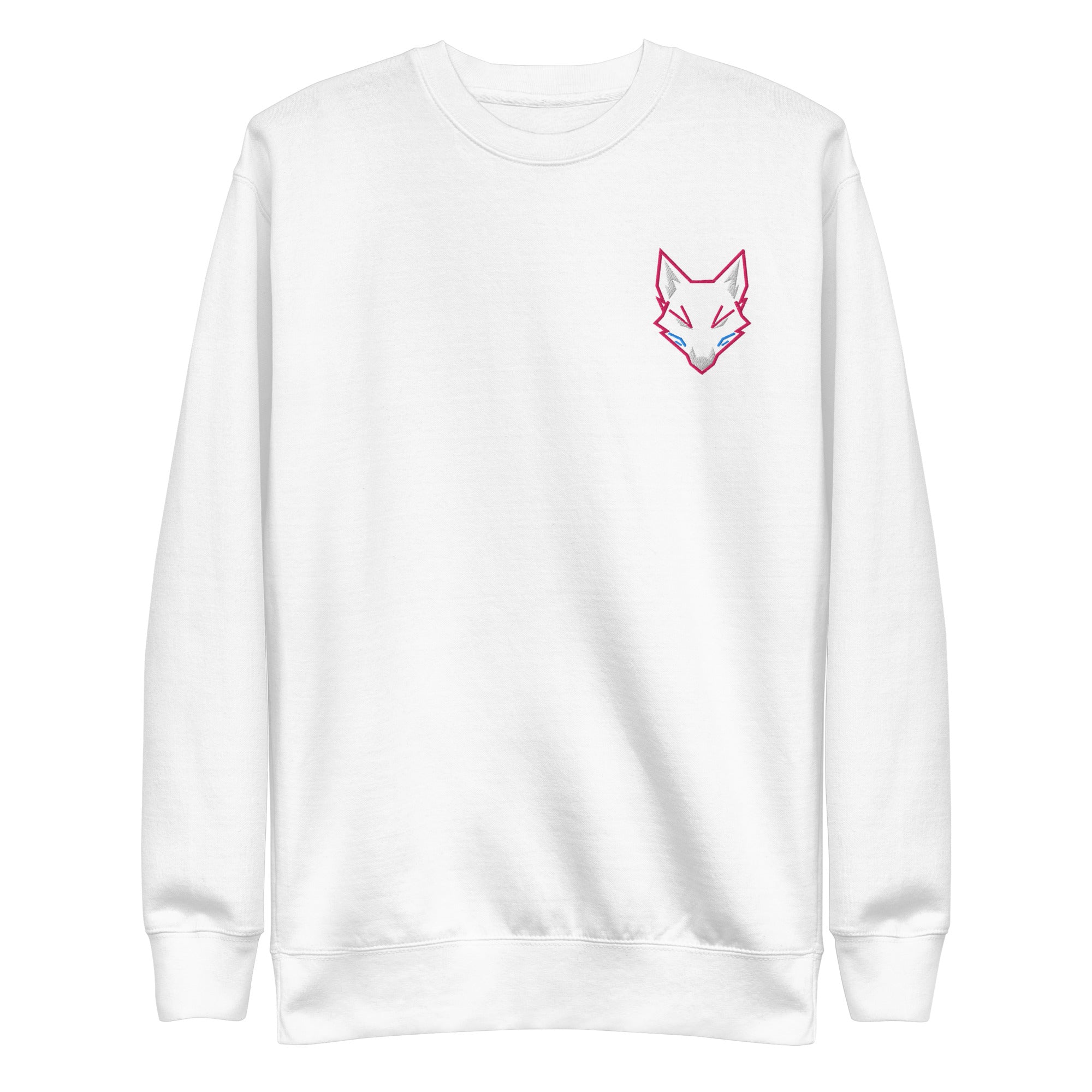 WOXWILD Crew - Chest Mark, weisses Sweatshirt mit Fuchs-Bruststickerei