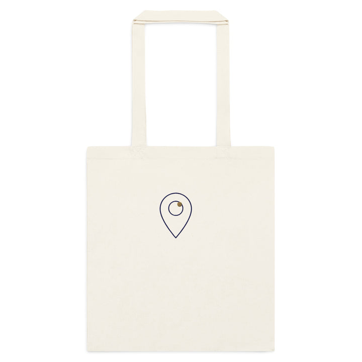waymark Coordinates Field Tote 01 in Natur – Frontansicht mit gestickter Wegmarke