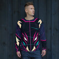 WOXWILD Nachtfuchs Sweatshirt am Modell, gerade Frontansicht mit durchgehendem Fuchsmotiv